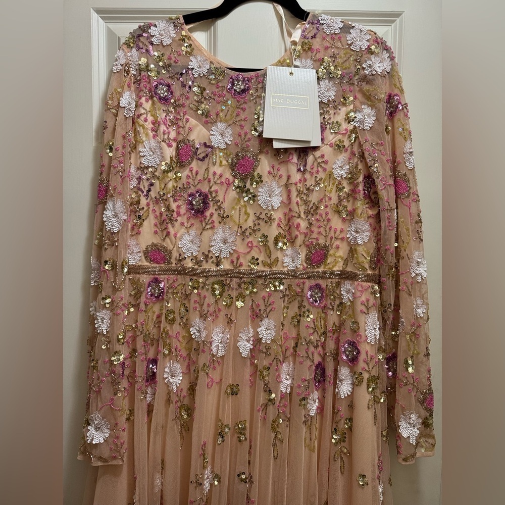 NWT - Mac Duggal - Pink Floral Sequin Dress - Size 14 - Picture 8 of 10